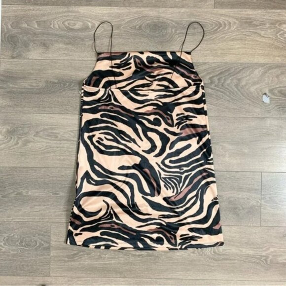 Zara Tiger Animal Print Cowl Neck Satin Slip Mini Dress Size Medium Brown Tan - Picture 16 of 16
